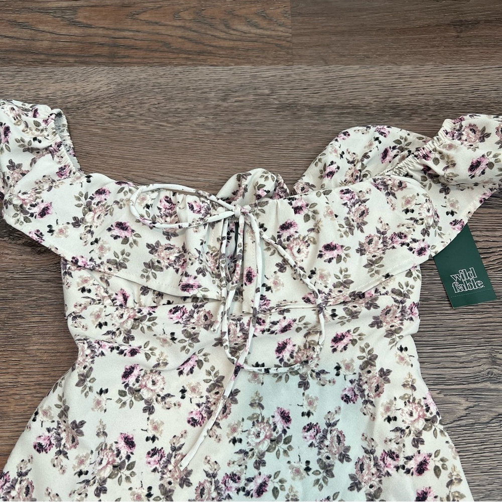 NWT Flounce Sleeve Maxi Empire Waist Dress - Wild Fable Off-White Floral XXS - Picture 4 of 8